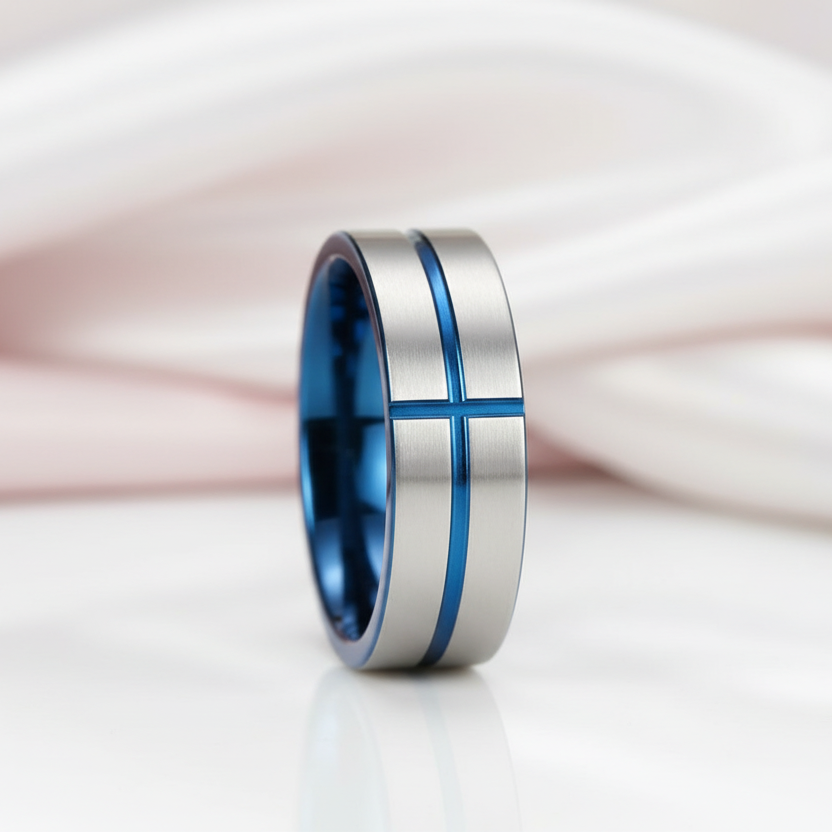Cross Tank Men's Tungsten Carbide Wedding Band-Black Diamonds New York