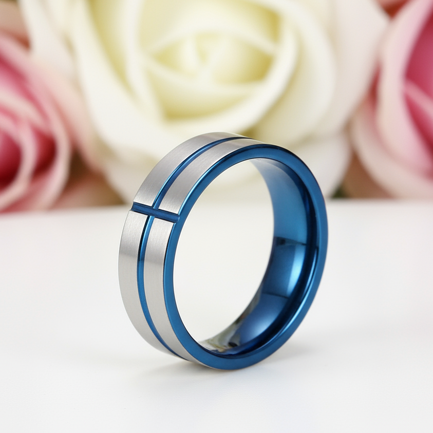 Cross Tank Men's Tungsten Carbide Wedding Band-Black Diamonds New York