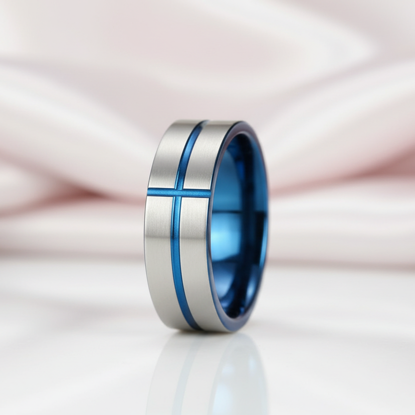 Cross Tank Men's Tungsten Carbide Wedding Band-Black Diamonds New York