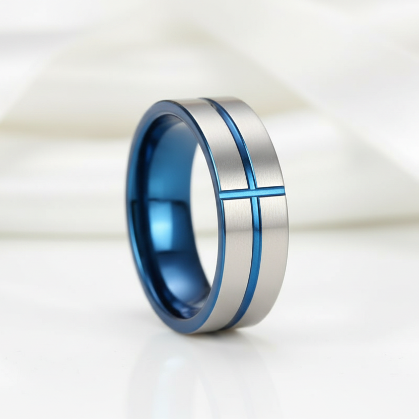 Cross Tank Men's Tungsten Carbide Wedding Band-Black Diamonds New York