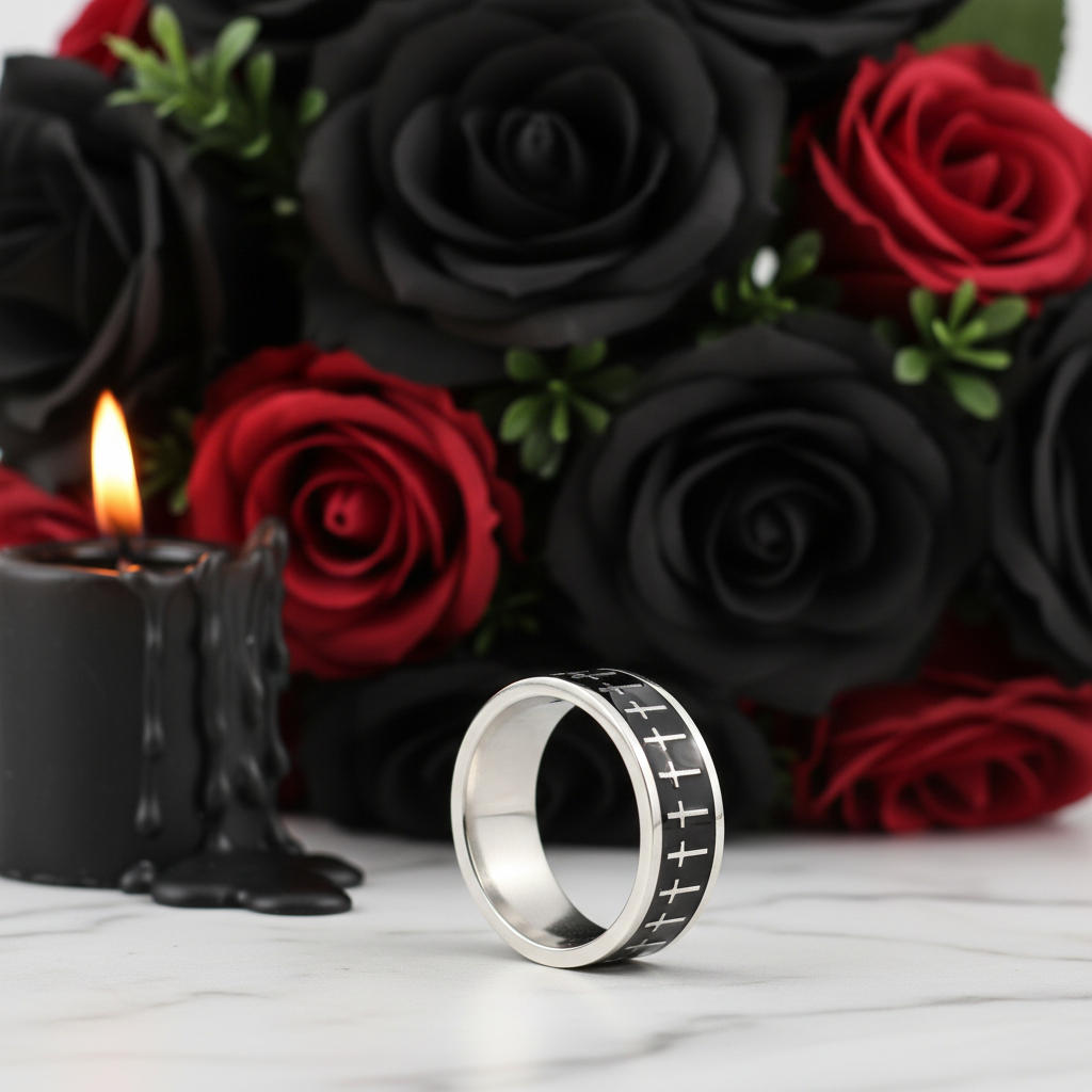 Cross Two Tone Men's Wedding Band-Black Diamonds New York