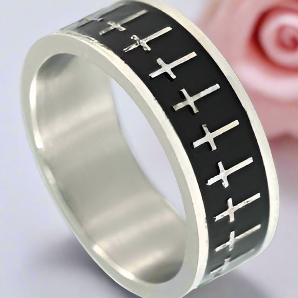 Cross Two Tone Men's Wedding Band-Black Diamonds New York