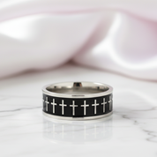 Cross Two Tone Men's Wedding Band-Black Diamonds New York