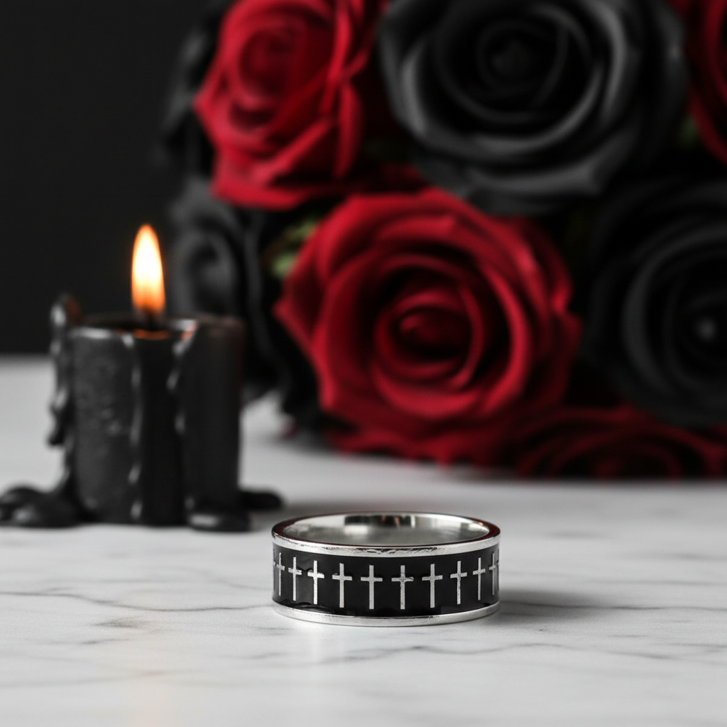 Cross Two Tone Men's Wedding Band-Black Diamonds New York