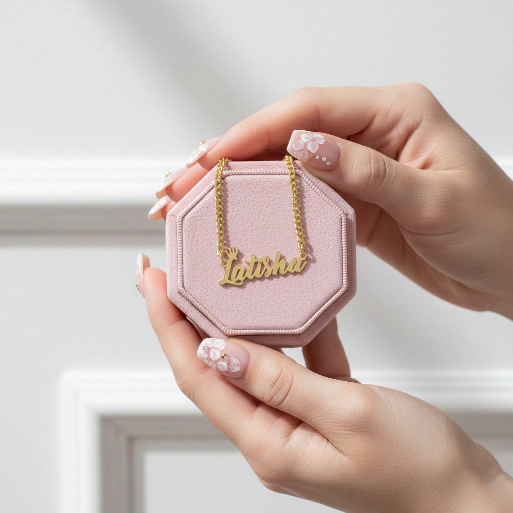 Crown Custom Name Necklace with Cuban Chain-Black Diamonds New York