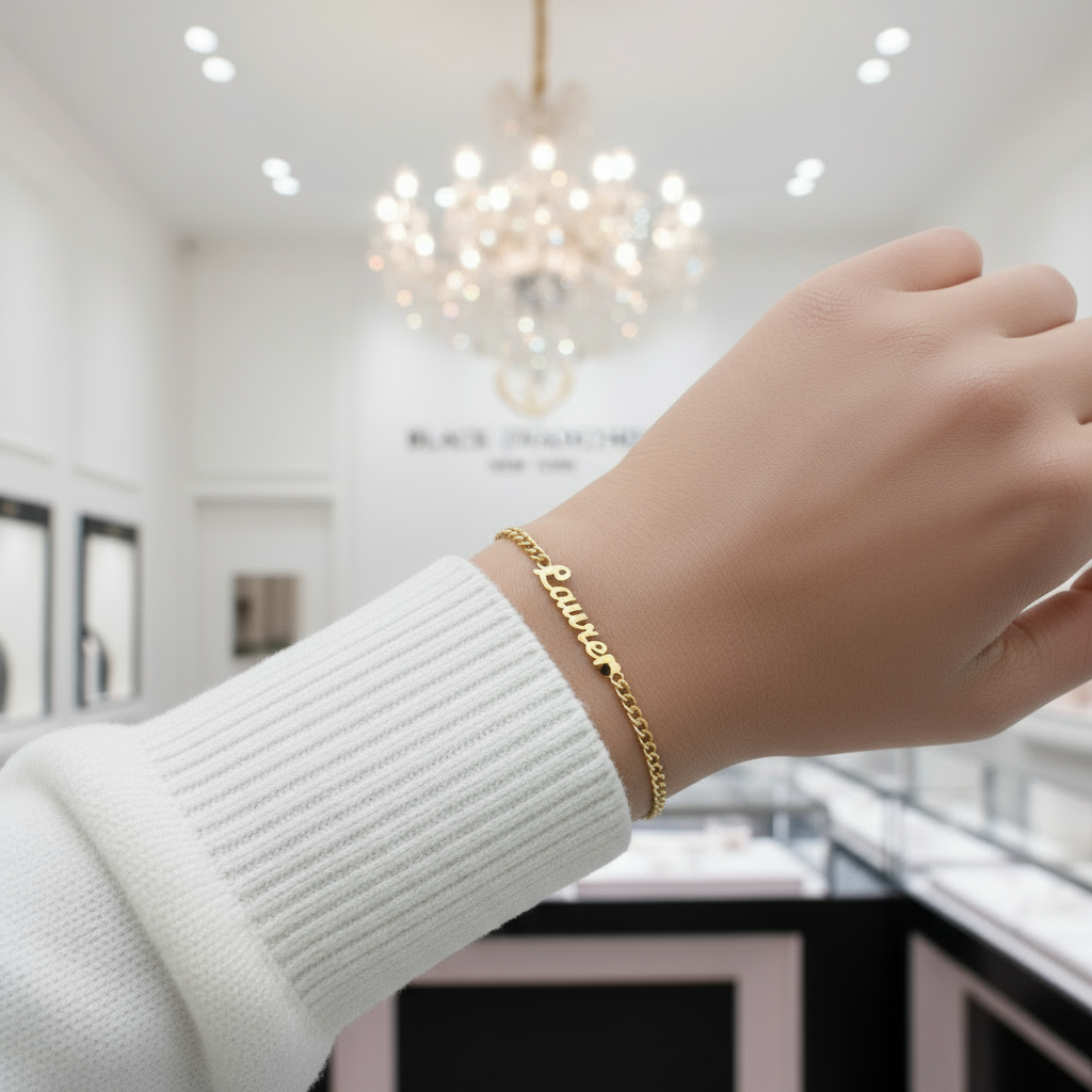 Cuban Chain Personalized Custom Name Bracelet-Black Diamonds New York