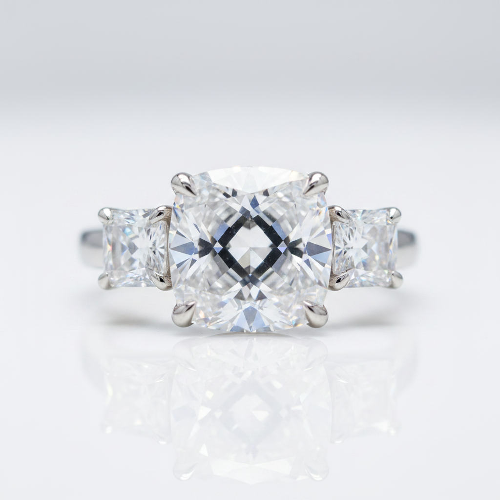 4.0 Ct Cushion-Cut Three-Stone Diamond Option Ring-Black Diamonds New York