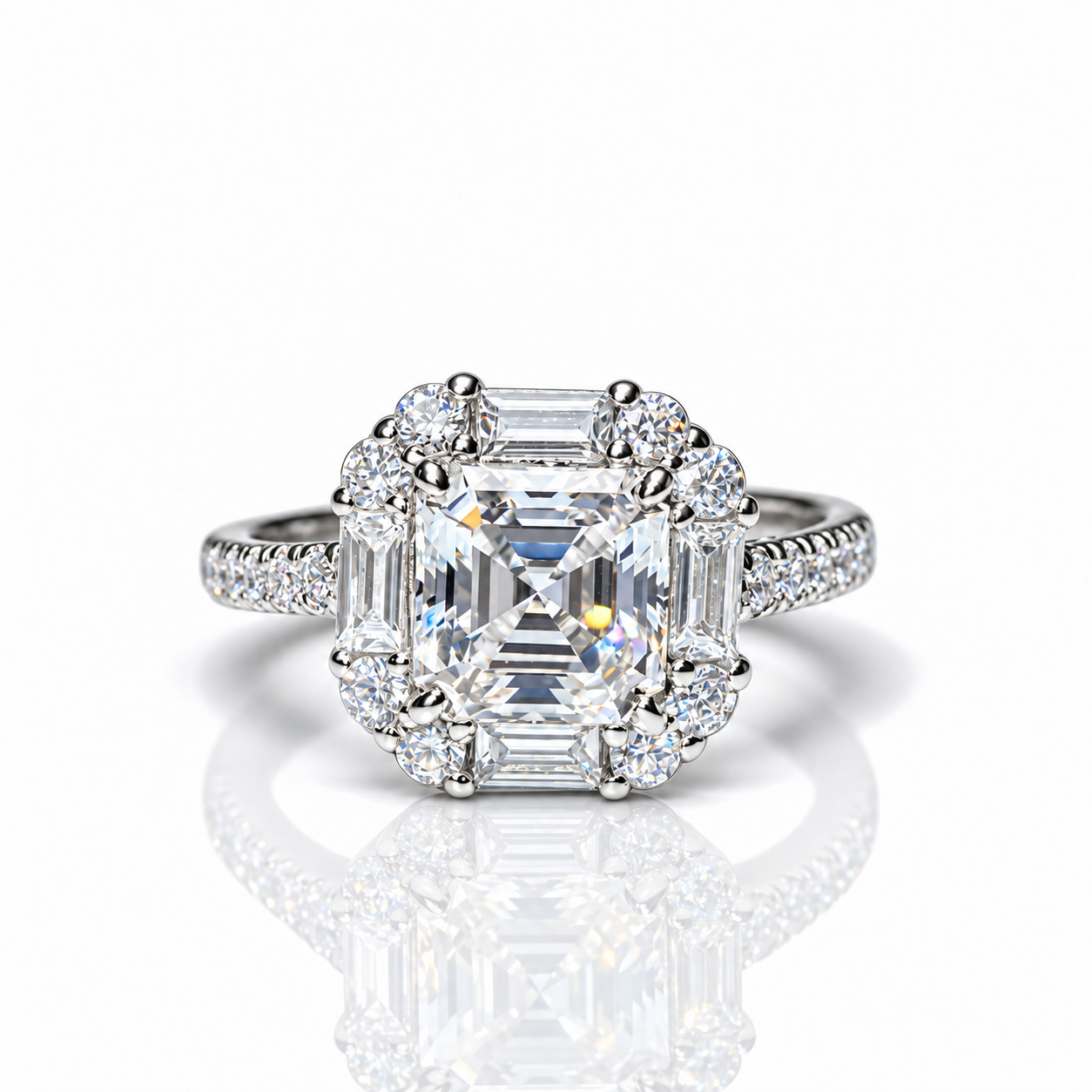 Celestine Diamond Option Emerald Cut Halo Engagement Ring-Black Diamonds New York