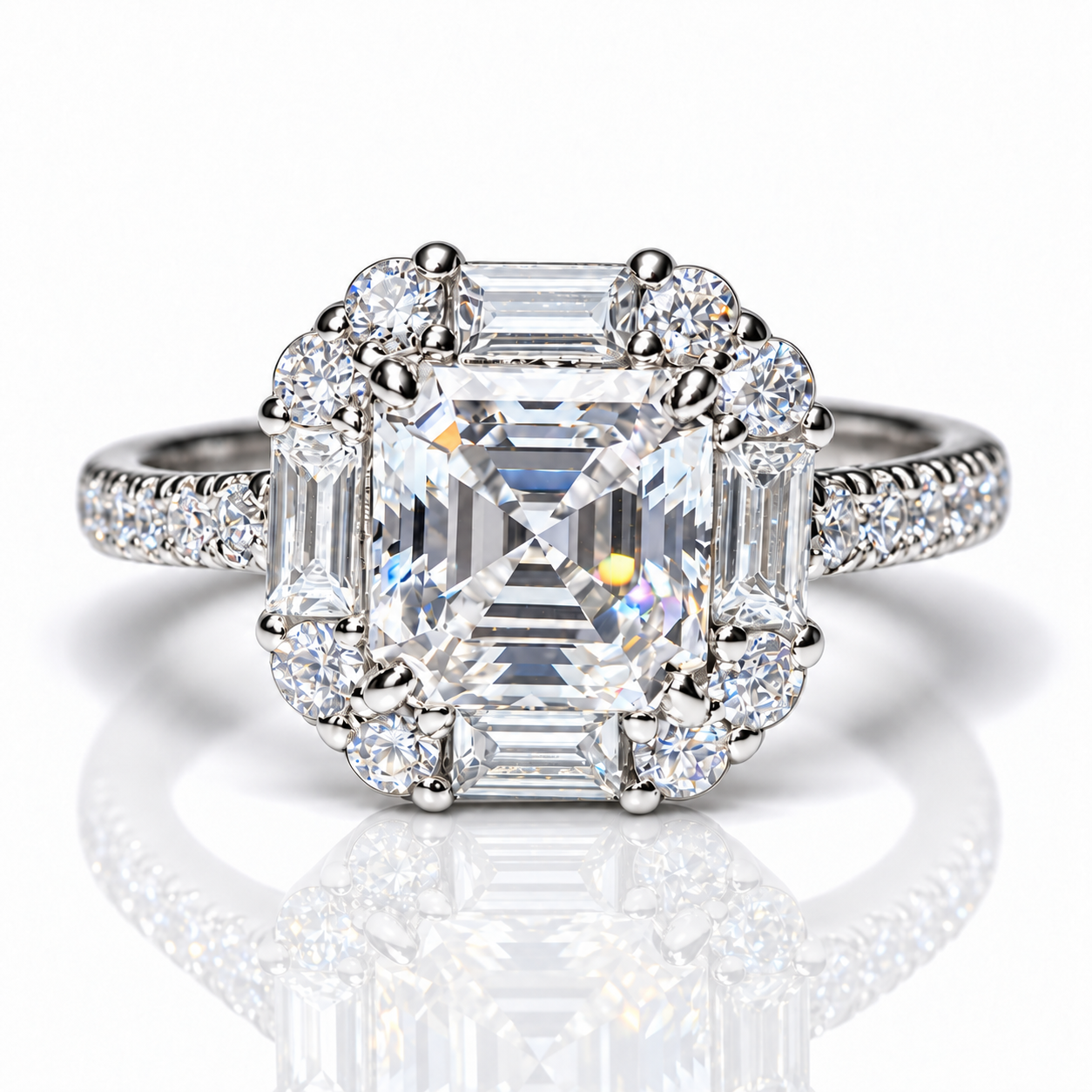 Celestine Diamond Option Emerald Cut Halo Engagement Ring-Black Diamonds New York