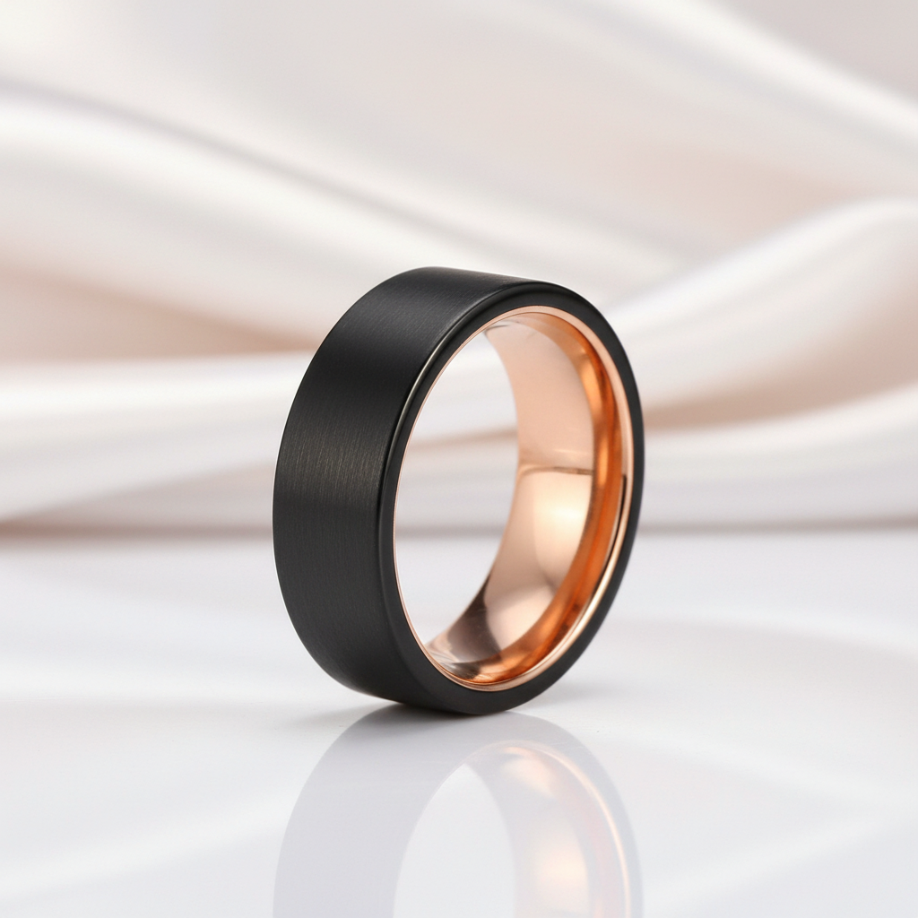 Custom 8mm Black Tungsten Carbide Matte Brushed Wedding Band-Black Diamonds New York