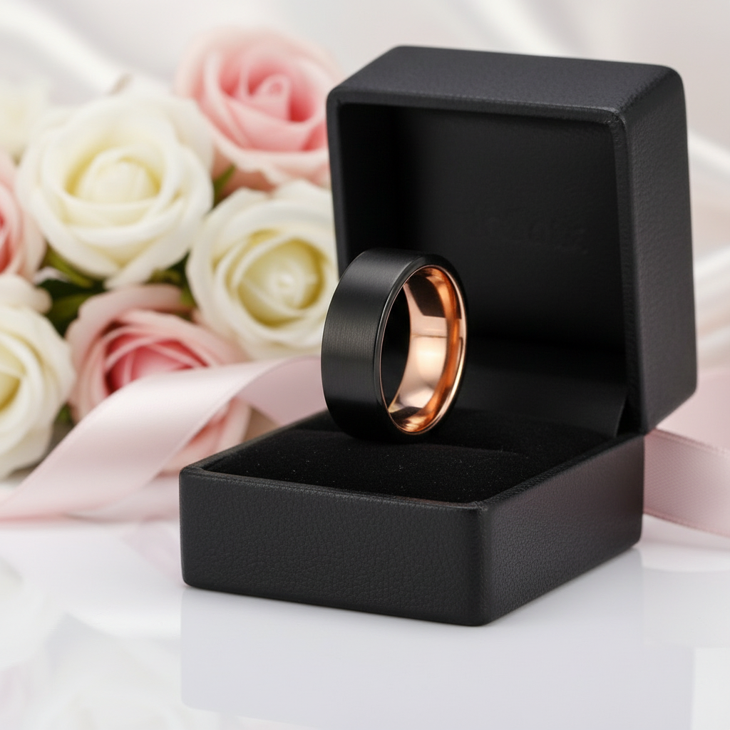 Custom 8mm Black Tungsten Carbide Matte Brushed Wedding Band-Black Diamonds New York