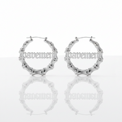 Custom Bamboo Customize Name Hoop Earrings-Black Diamonds New York