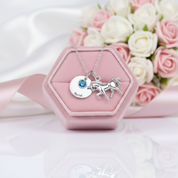 Custom Birthstone Round Horse Name Necklace-Black Diamonds New York