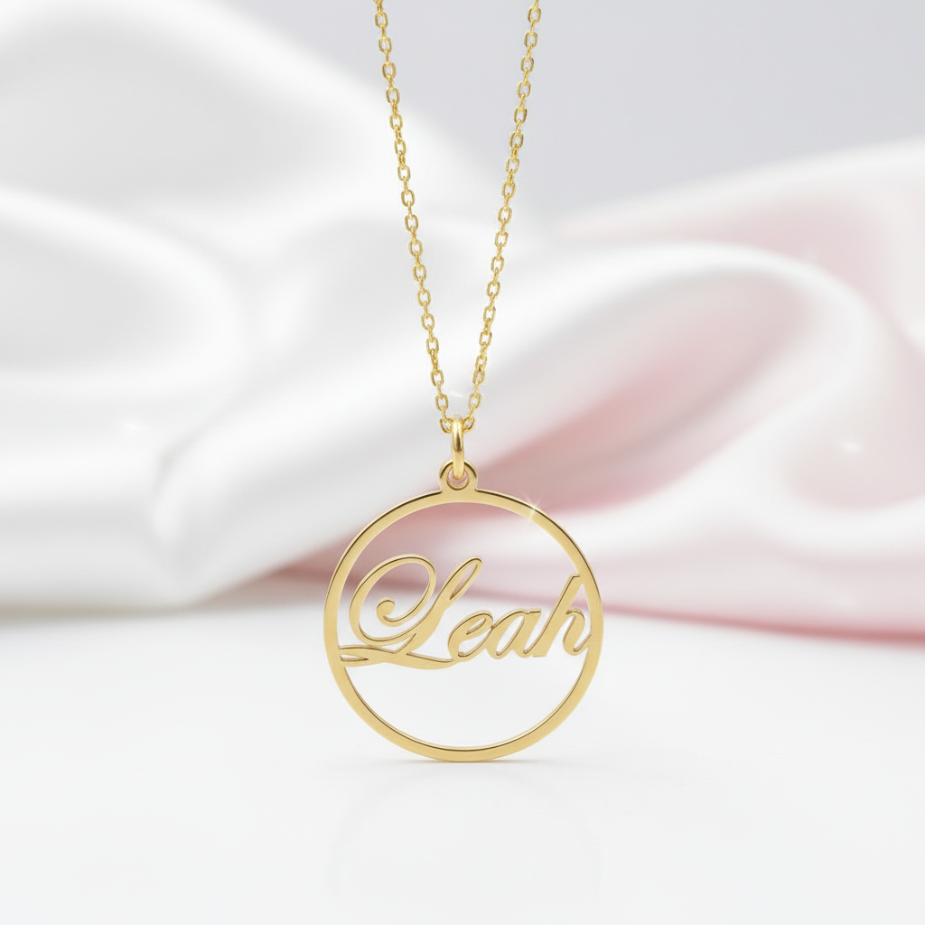 Custom Circle Name Necklace-Black Diamonds New York