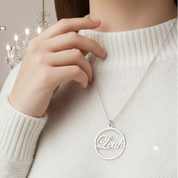 Custom Circle Name Necklace-Black Diamonds New York