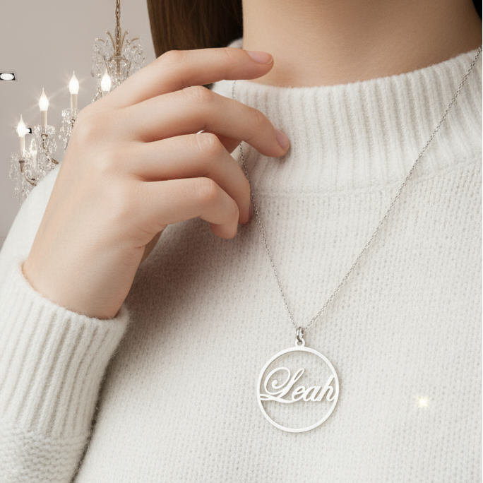 Custom Circle Name Necklace-Black Diamonds New York