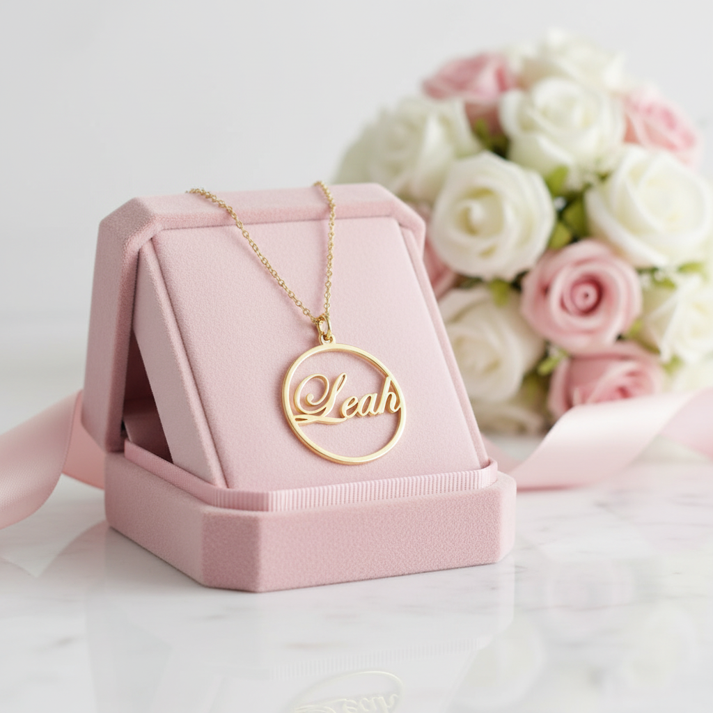 Custom Circle Name Necklace-Black Diamonds New York