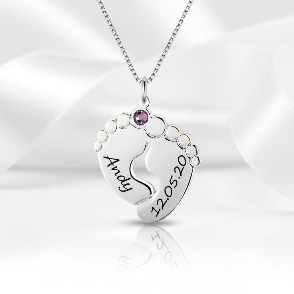 Custom Classic footprint Necklace with Birthstone-Black Diamonds New York