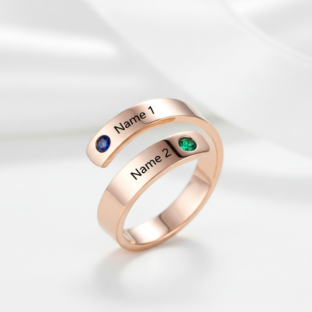 Custom Engraved Adjustable Name Ring with Birthstones-Black Diamonds New York