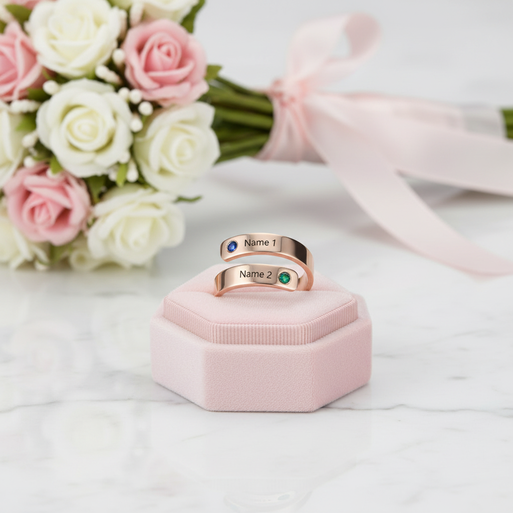 Custom Engraved Adjustable Name Ring with Birthstones-Black Diamonds New York