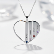 Custom Engraved Family Heart Necklace with Birthstones-Black Diamonds New York