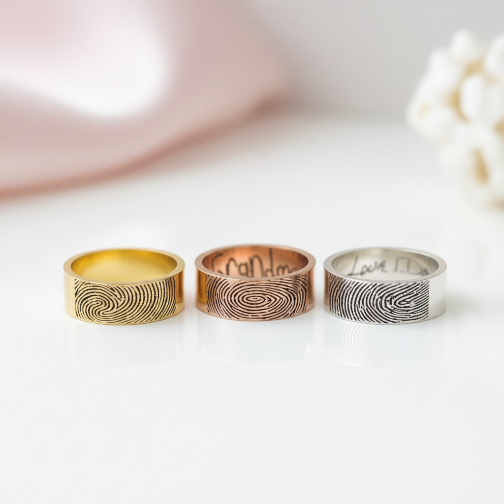 Custom Engraved Finger Print Ring-Black Diamonds New York