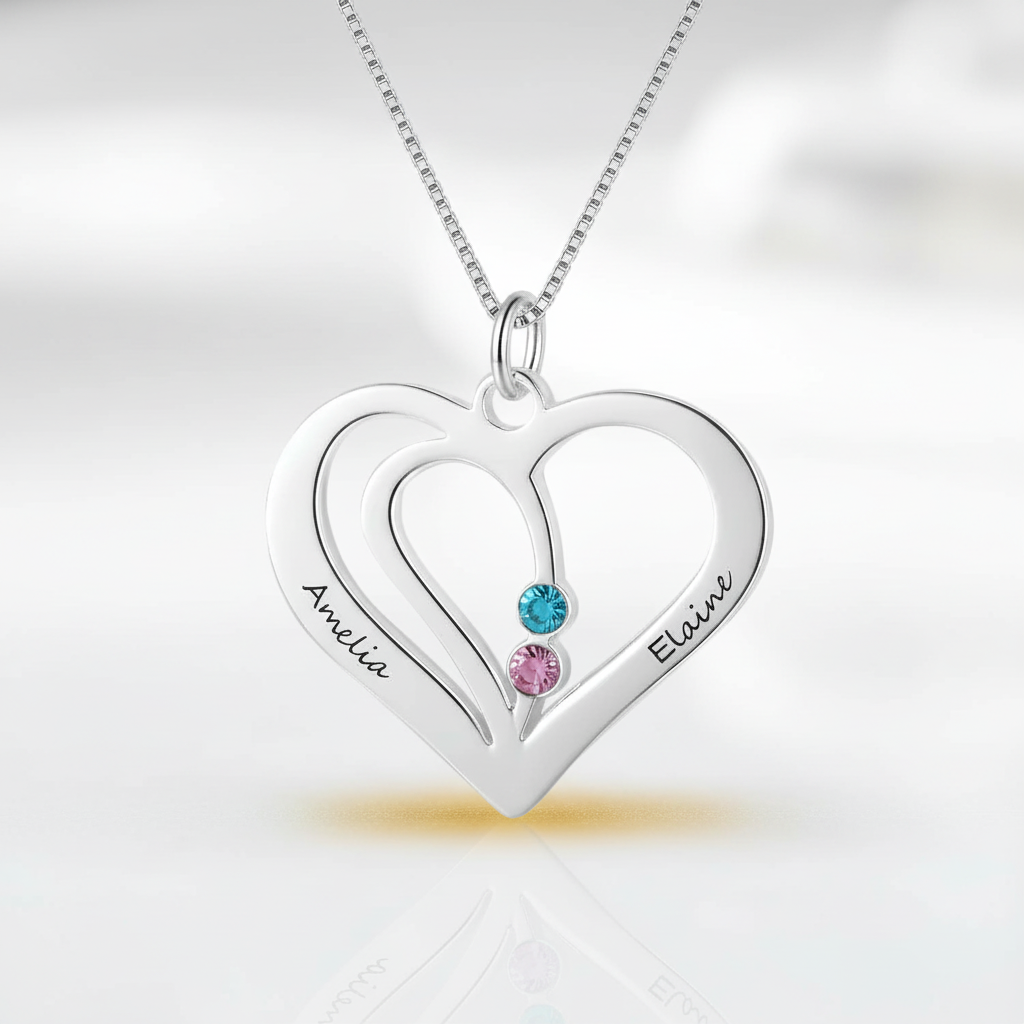 Custom Engraved Name Heart Necklace with Birthstone-Black Diamonds New York