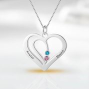 Custom Engraved Name Heart Necklace with Birthstone-Black Diamonds New York