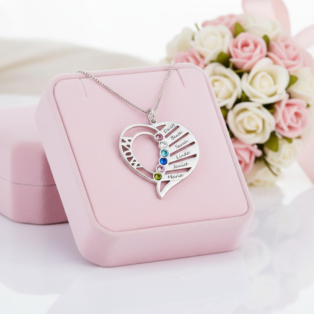 Custom Engraved Name Necklace with Birthstone-Black Diamonds New York