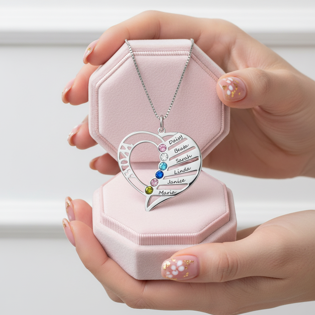 Custom Engraved Name Necklace with Birthstone-Black Diamonds New York
