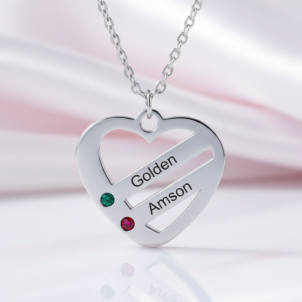 Custom Engraving 2-4 Names Heart Necklace-Black Diamonds New York