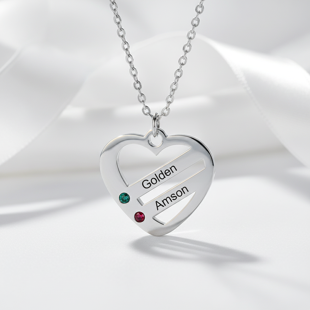 Custom Engraving 2-4 Names Heart Necklace-Black Diamonds New York