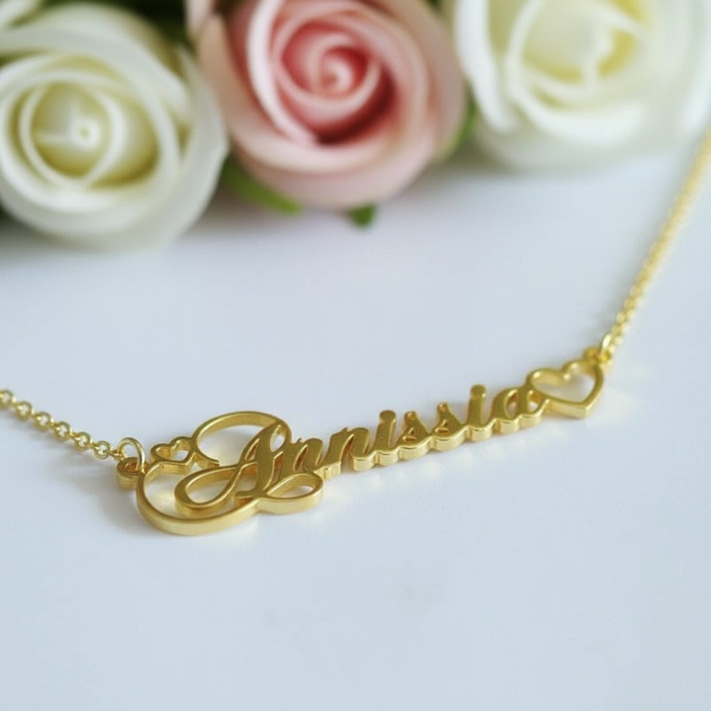 Custom Heart Charm Name Necklace-Black Diamonds New York