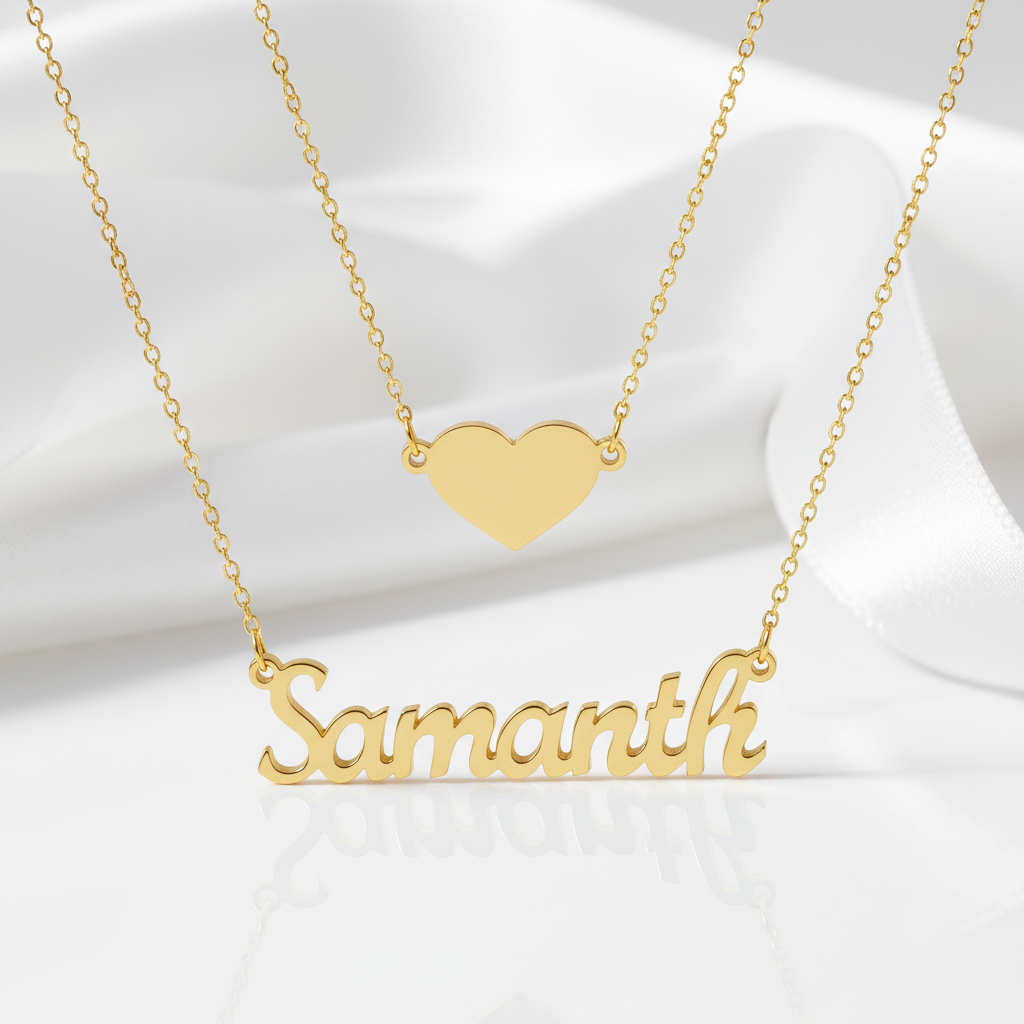 Custom Heart Name Layer Necklace-Black Diamonds New York
