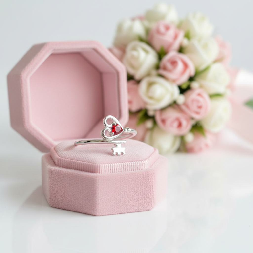 Custom Made Key To My Heart Birthstone Ring-Black Diamonds New York