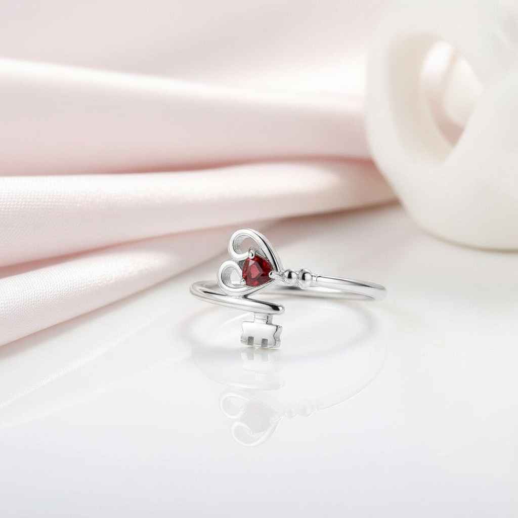 Custom Made Key To My Heart Birthstone Ring-Black Diamonds New York