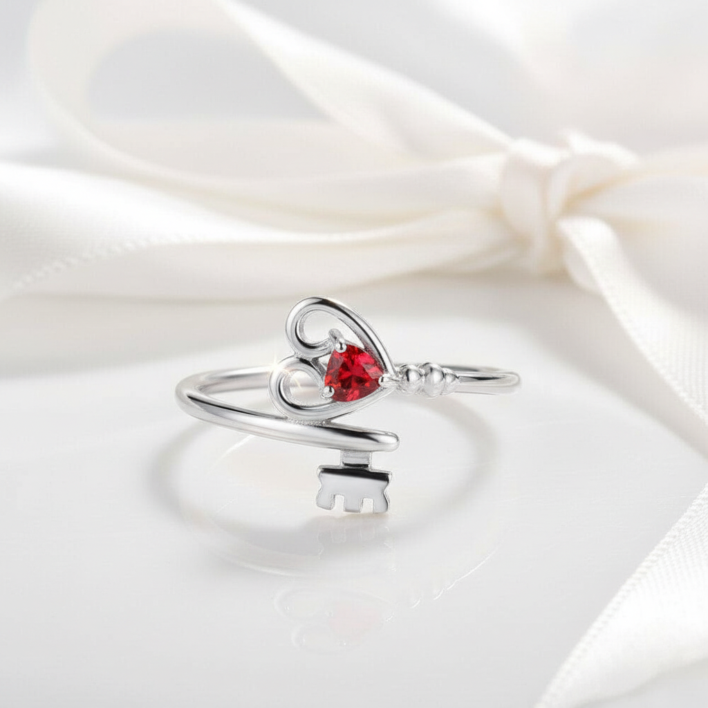 Custom Made Key To My Heart Birthstone Ring-Black Diamonds New York