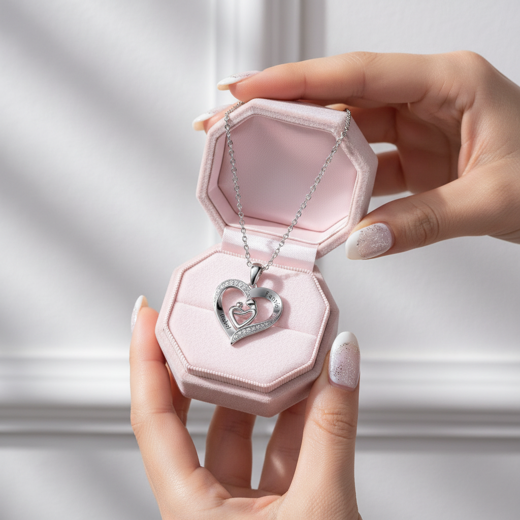 Custom Mother Baby Pendant Necklace-Black Diamonds New York