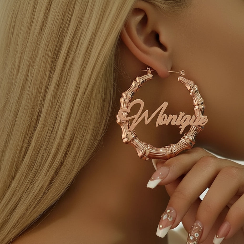 Custom Name 40mm-100mm Bamboo Earrings from Black Diamonds New York