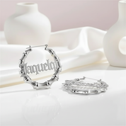 Custom Name 40mm-100mm Bamboo Earrings-Black Diamonds New York