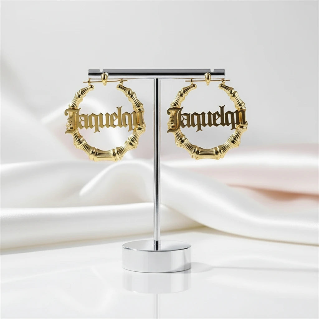 VIP Custom Name 40mm-100mm Bamboo Earrings (Aftersale Service)-Black Diamonds New York