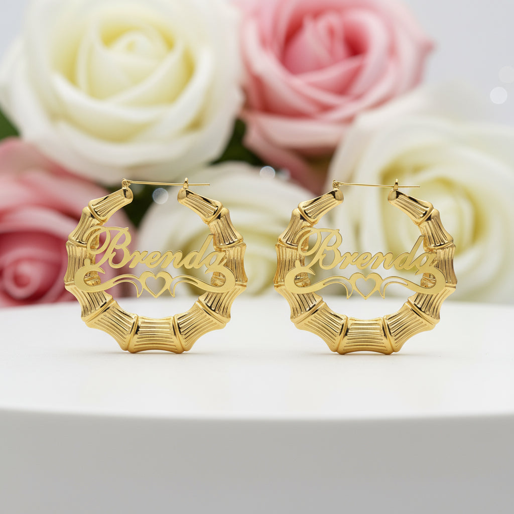 VIP Custom Name 40mm-100mm Bamboo Earrings (Aftersale Service)-Black Diamonds New York