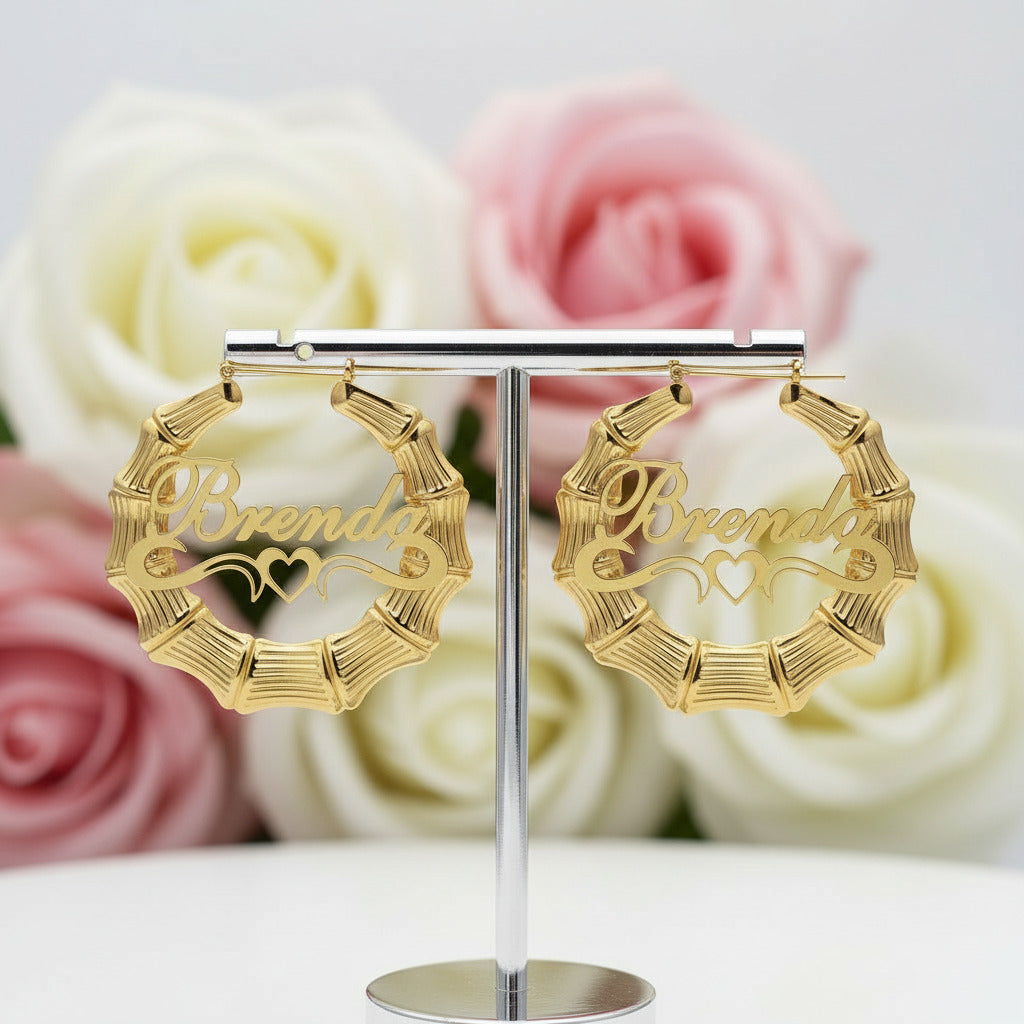 VIP Custom Name 40mm-100mm Bamboo Earrings (Aftersale Service)-Black Diamonds New York