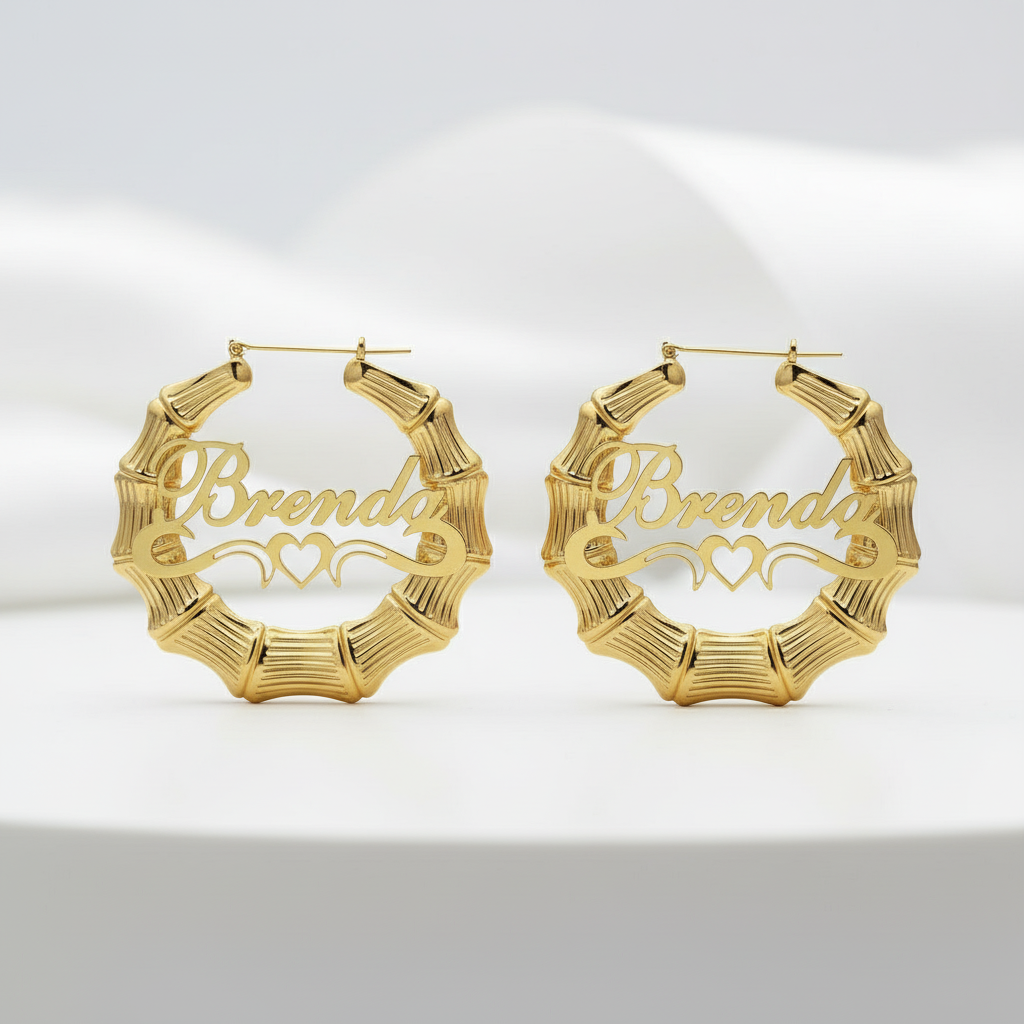 Custom Name 40mm-100mm Bamboo Earrings-Black Diamonds New York