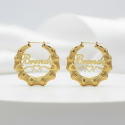 Custom Name 40mm-100mm Bamboo Earrings-Black Diamonds New York