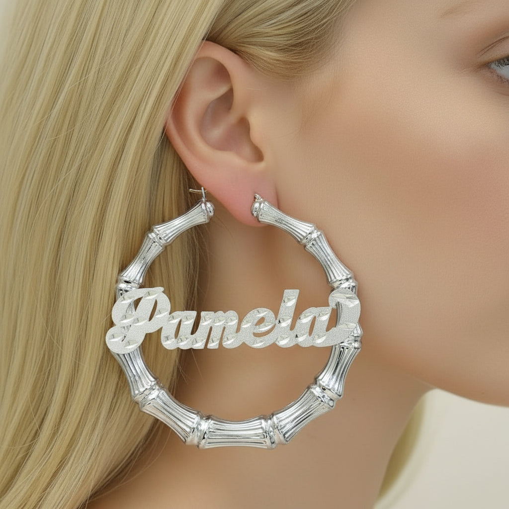 VIP Custom Name 40mm-100mm Bamboo Earrings (Aftersale Service)-Black Diamonds New York