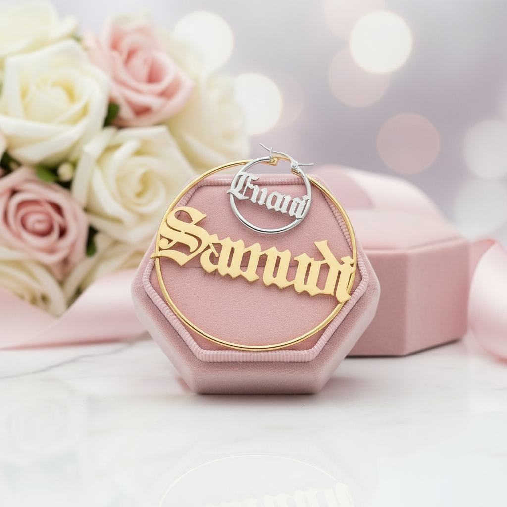 Custom Name Big Hoop Earrings-Black Diamonds New York