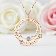 Custom Name Circle Necklace with 3 Birthstones-Black Diamonds New York