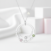 Custom Name Circle Necklace with 3 Birthstones-Black Diamonds New York