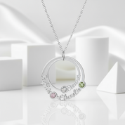 Custom Name Circle Necklace with 3 Birthstones-Black Diamonds New York